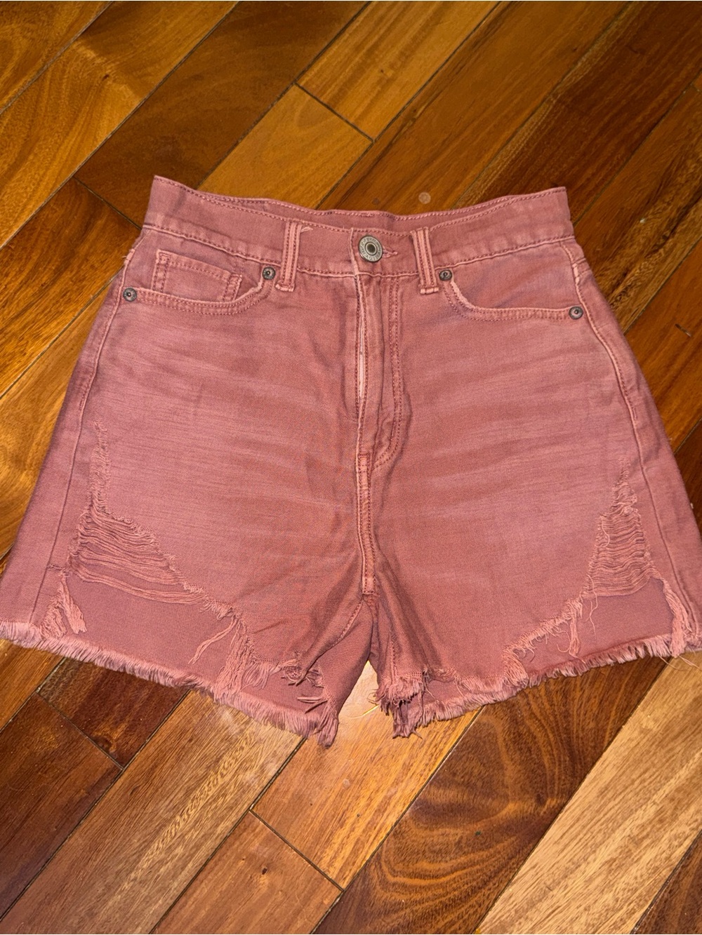 American Eagle Women's Distressed Mauve Denim Shorts Size 00